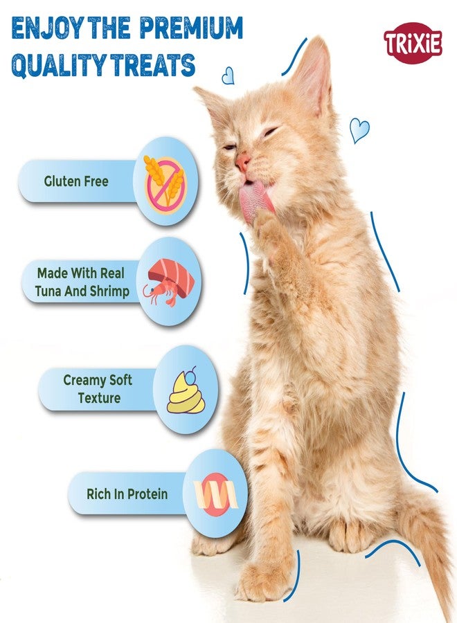 تريكسي مجموعة من وجبات تريكسي الكريمية بنكهة الروبيان للقطط والقطط الصغيرة (5 أنابيب 14 غرام) ولعبة تريكسي الواقعية المتحركة على شكل سمكة قطيفة للقطط مع النعناع البري، 30 سم - مناسبة لجميع سلالات القطط - Image 3